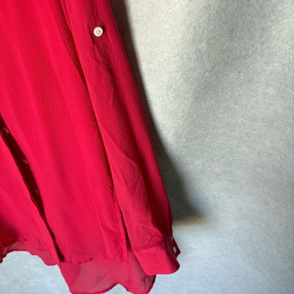 BADGLEY MISCHKA Silk Blouse Size S Raspberry Red Roll-Tab Relaxed Fit Chic - Picture 6 of 7